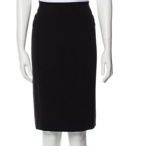 Lafayette 148 solid black pencil skirt knee length high waisted back slit